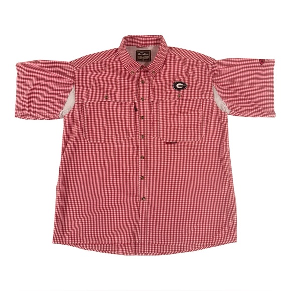 Georgia Bulldogs Red Gingham Men's Button-Down DRAKE Performance Shirt XL NWOT - Picture 2 of 9